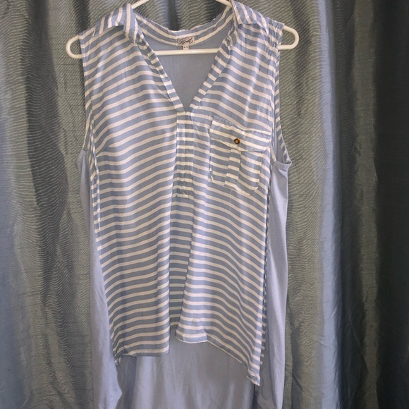 Kismet blue / white stripe Asymmetrical Sleeveless Tank Top-XL - v neck / pocket - Picture 6 of 7